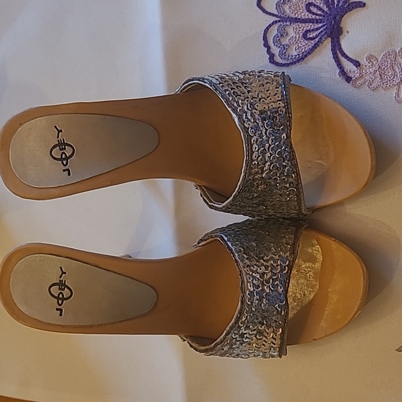 Joey Silver Sparkle Heels Size 6 Mules Stelettos Sequins - Picture 7 of 8